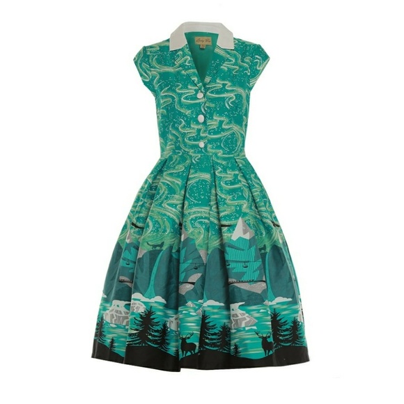 Lindy Bop Teal and White Midi Dress - Picture 5 of 8